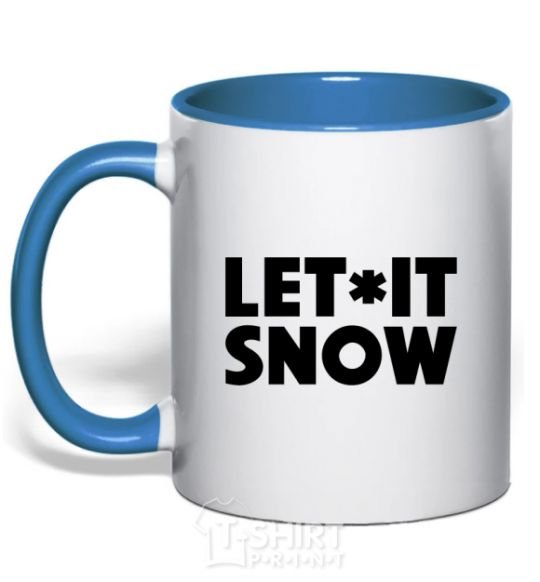 Mug with a colored handle Let it snow text royal-blue фото