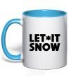 Mug with a colored handle Let it snow text sky-blue фото