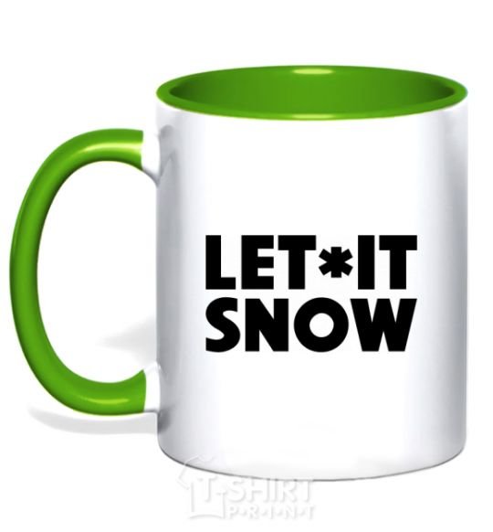 Mug with a colored handle Let it snow text kelly-green фото