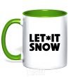 Mug with a colored handle Let it snow text kelly-green фото