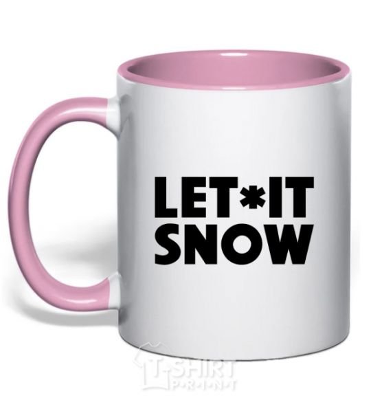 Mug with a colored handle Let it snow text light-pink фото
