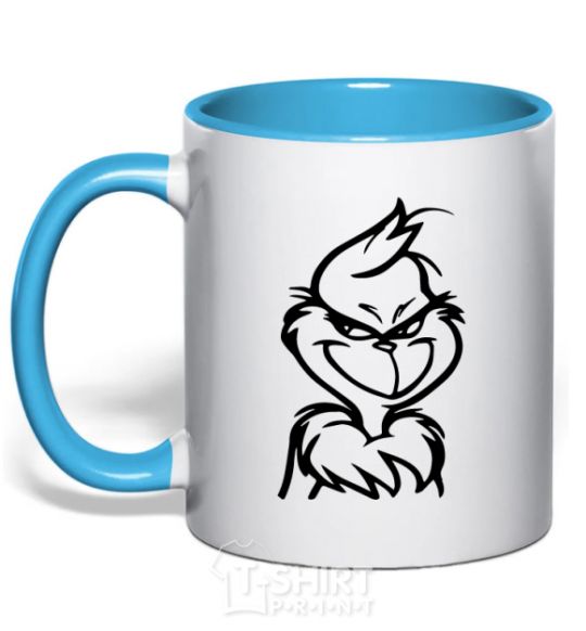 Mug with a colored handle The Christmas kidnapper sky-blue фото