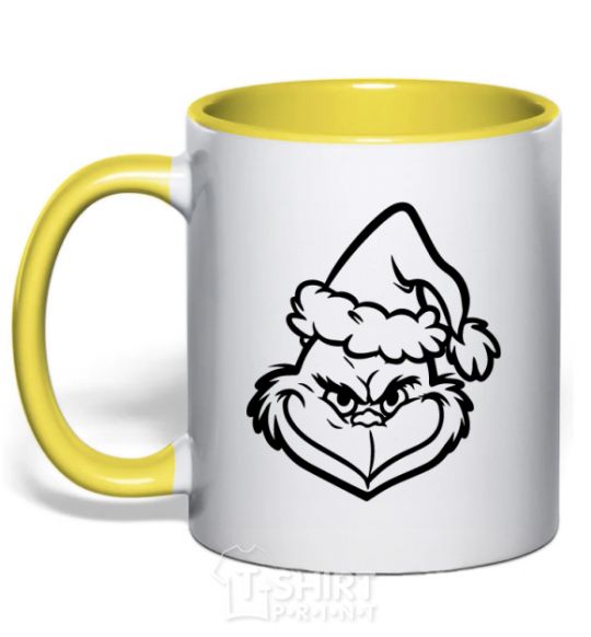 Mug with a colored handle The Christmas caped kidnapper yellow фото
