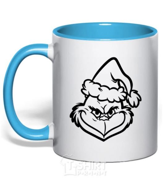 Mug with a colored handle The Christmas caped kidnapper sky-blue фото