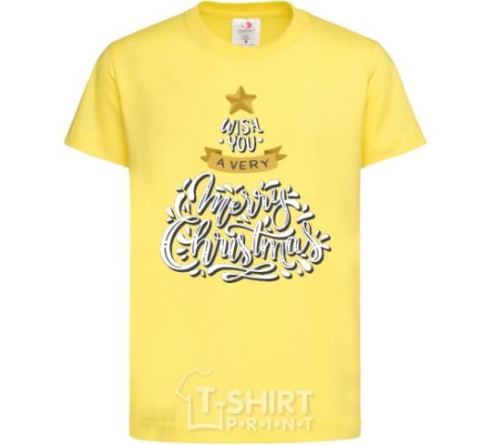 Детская футболка Wish you a very merry Christmas tree Лимонный фото