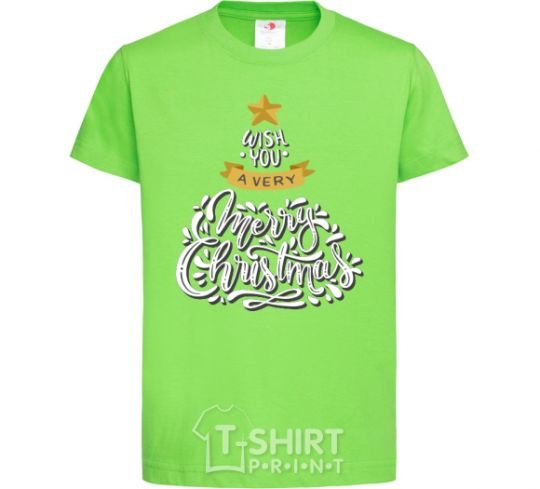 Детская футболка Wish you a very merry Christmas tree Лаймовый фото
