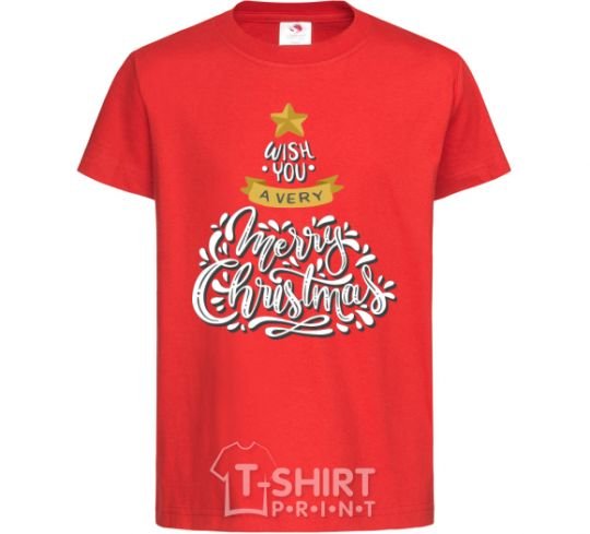 Детская футболка Wish you a very merry Christmas tree Красный фото