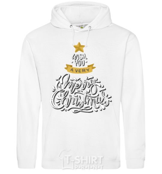 Men`s hoodie Wish you a very merry Christmas tree White фото
