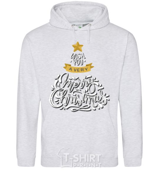 Men`s hoodie Wish you a very merry Christmas tree sport-grey фото