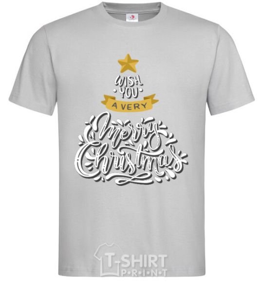Мужская футболка Wish you a very merry Christmas tree Серый фото