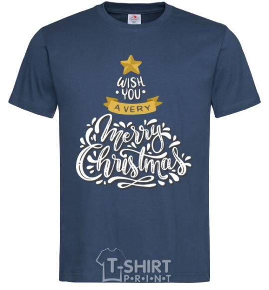 Мужская футболка Wish you a very merry Christmas tree Темно-синий фото