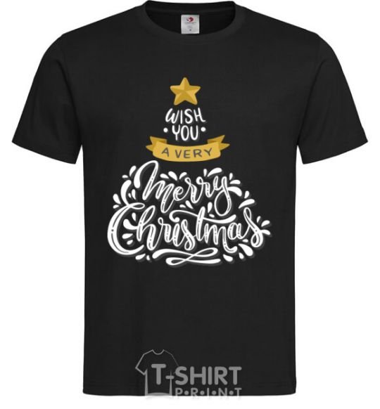 Мужская футболка Wish you a very merry Christmas tree Черный фото