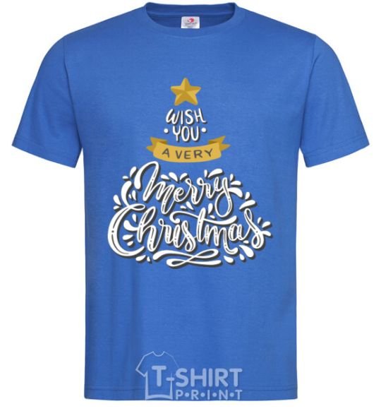 Men's T-Shirt Wish you a very merry Christmas tree royal-blue фото