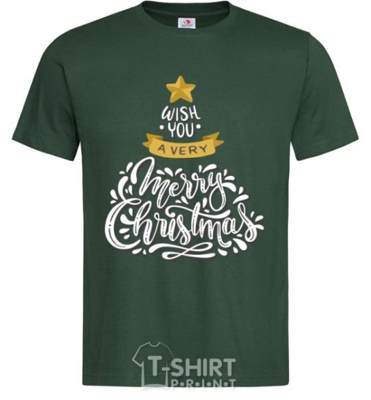 Мужская футболка Wish you a very merry Christmas tree Темно-зеленый фото