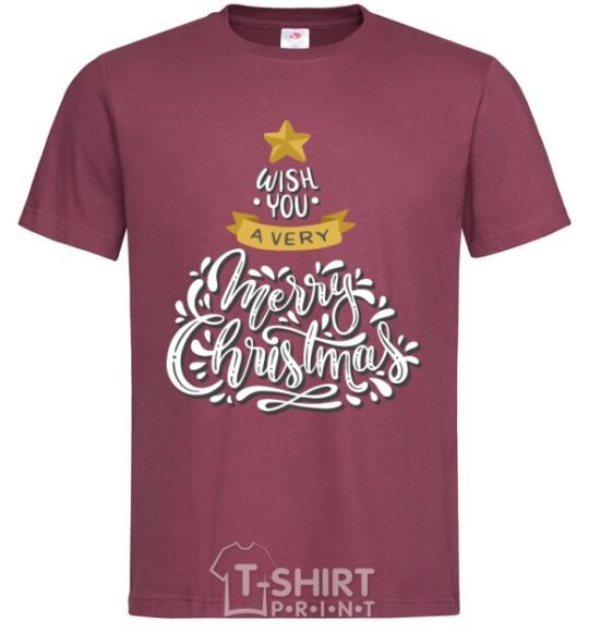 Men's T-Shirt Wish you a very merry Christmas tree burgundy фото