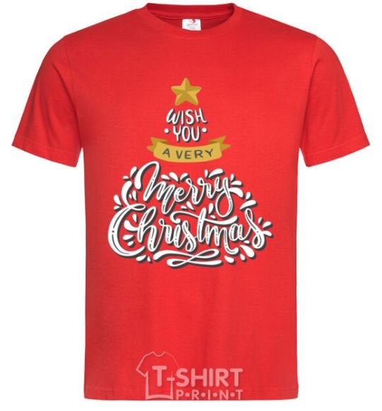 Мужская футболка Wish you a very merry Christmas tree Красный фото