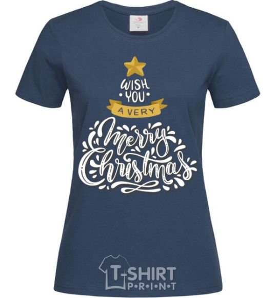 Женская футболка Wish you a very merry Christmas tree Темно-синий фото
