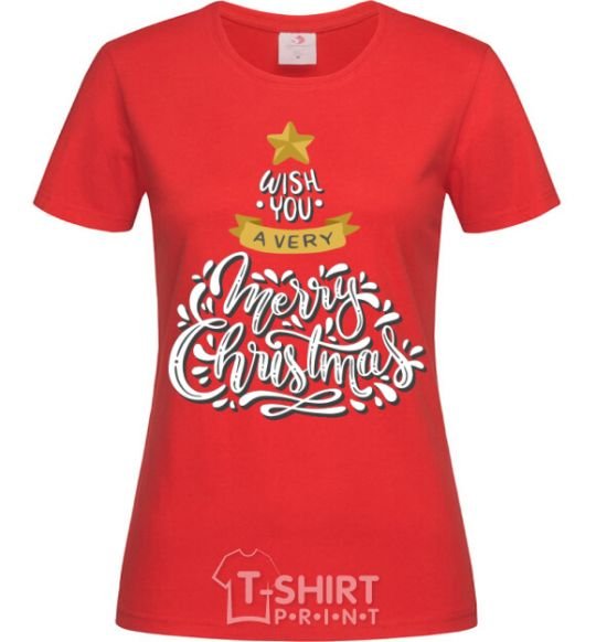 Женская футболка Wish you a very merry Christmas tree Красный фото