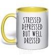 Mug with a colored handle Stressed depressed but well dressed yellow фото