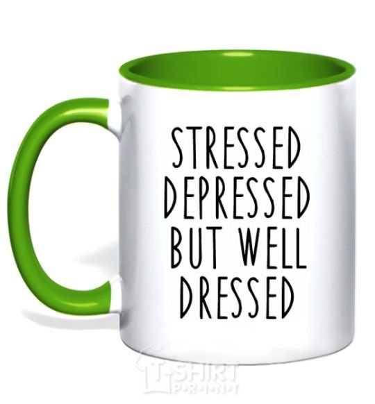 Mug with a colored handle Stressed depressed but well dressed kelly-green фото