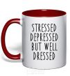 Чашка с цветной ручкой Stressed depressed but well dressed Красный фото