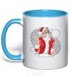 Mug with a colored handle DJ Santa sky-blue фото