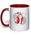 Mug with a colored handle DJ Santa red фото
