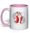Mug with a colored handle DJ Santa light-pink фото