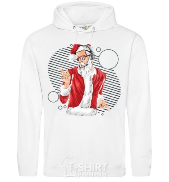 Men`s hoodie DJ Santa White фото