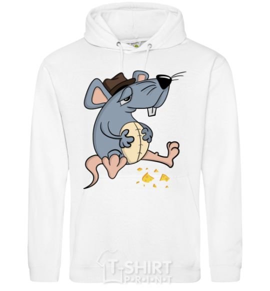 Men`s hoodie Mr. Mouse ate cheese White фото