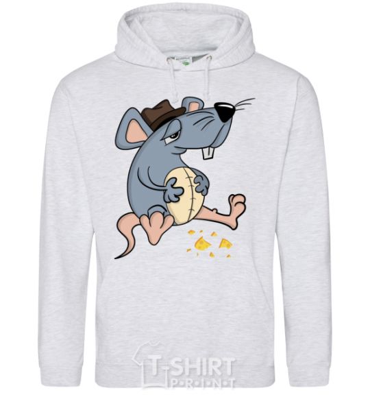 Men`s hoodie Mr. Mouse ate cheese sport-grey фото