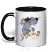 Mug with a colored handle Mr. Mouse ate cheese black фото