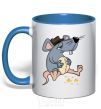 Mug with a colored handle Mr. Mouse ate cheese royal-blue фото