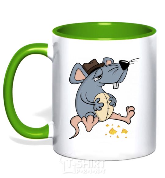 Mug with a colored handle Mr. Mouse ate cheese kelly-green фото