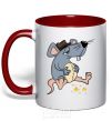 Mug with a colored handle Mr. Mouse ate cheese red фото
