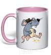 Mug with a colored handle Mr. Mouse ate cheese light-pink фото