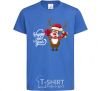 Kids T-shirt Happe New Year deer in red hat royal-blue фото