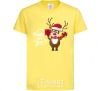 Kids T-shirt Happe New Year deer in red hat cornsilk фото
