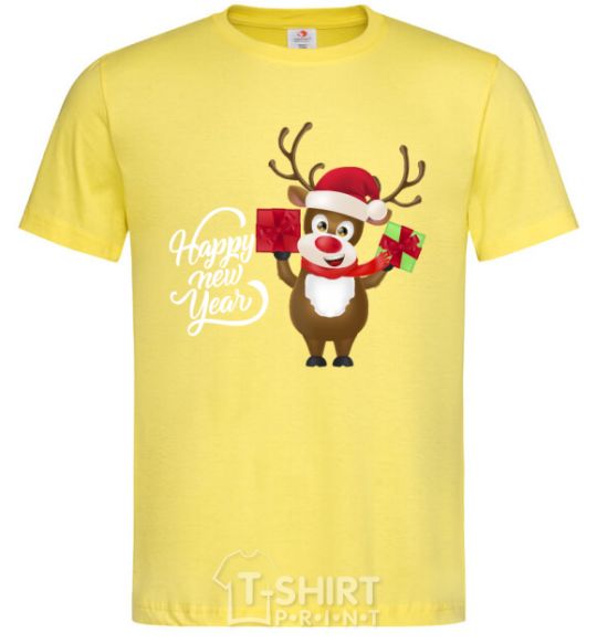 Мужская футболка Happe New Year deer in red hat Лимонный фото