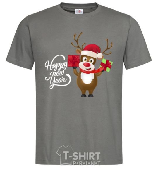 Мужская футболка Happe New Year deer in red hat Графит фото