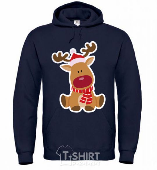 Men`s hoodie A deer sits navy-blue фото