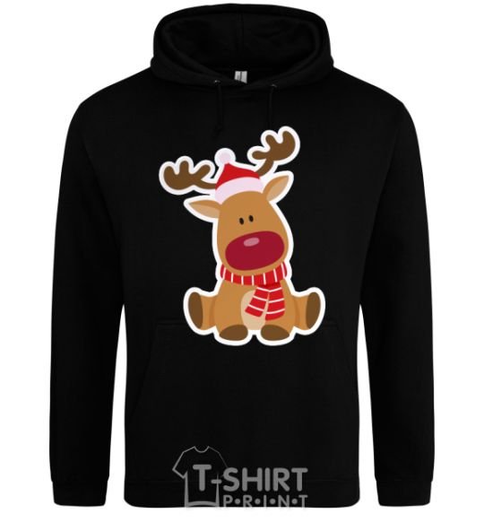 Men`s hoodie A deer sits black фото