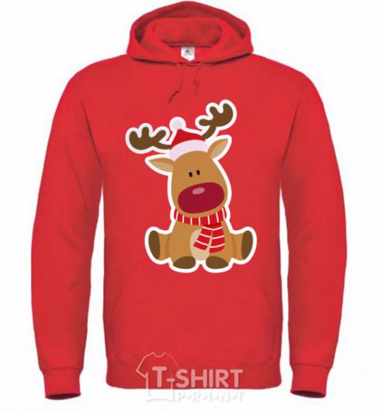 Men`s hoodie A deer sits bright-red фото