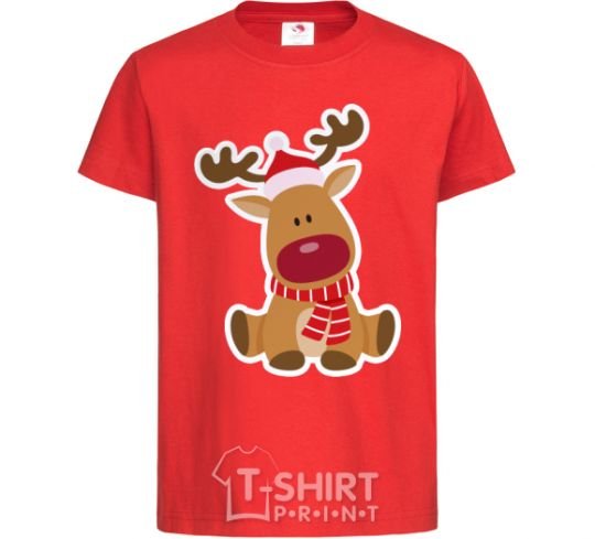 Kids T-shirt A deer sits red фото
