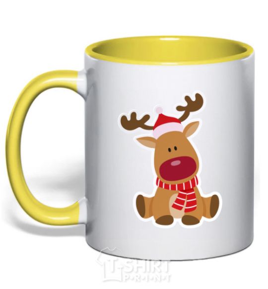 Mug with a colored handle A deer sits yellow фото