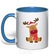 Mug with a colored handle A deer sits royal-blue фото