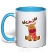Mug with a colored handle A deer sits sky-blue фото