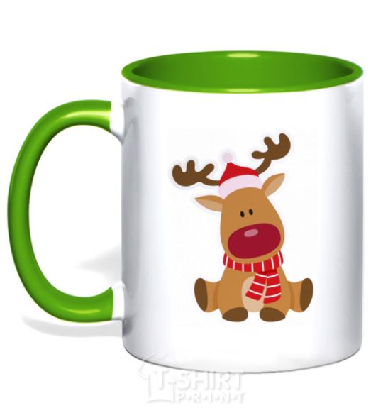 Mug with a colored handle A deer sits kelly-green фото