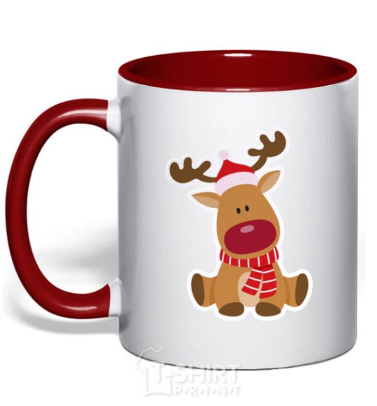 Mug with a colored handle A deer sits red фото