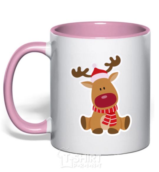 Mug with a colored handle A deer sits light-pink фото